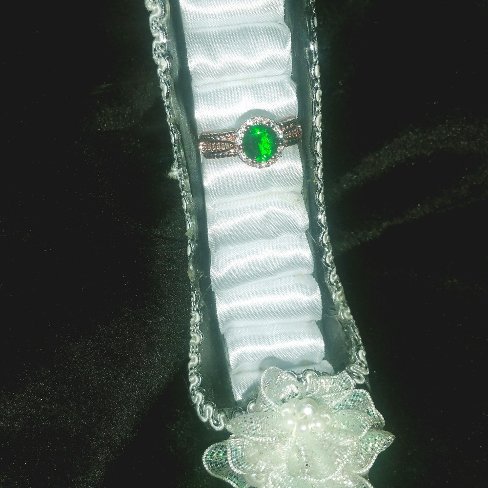 Green/White CZ ION Plated RG Stainless Steel Ring